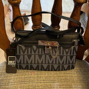 New with tags MKF Collection by mia K Black Leather Signature Shoulder Bag
